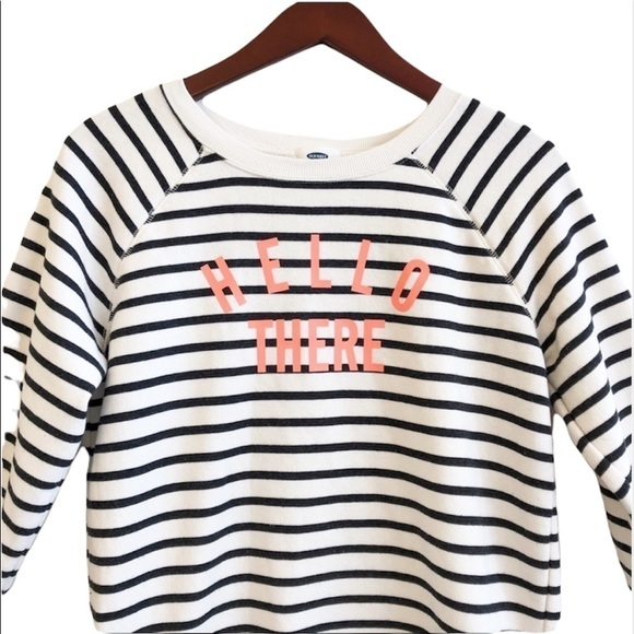 Old NAVY “Hello There”’Graphic Striped Sweatshirt Size Small in Black and White - Picture 2 of 14